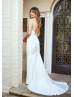 Cowl Neck Ivory Satin Open Back Elegant Wedding Dress